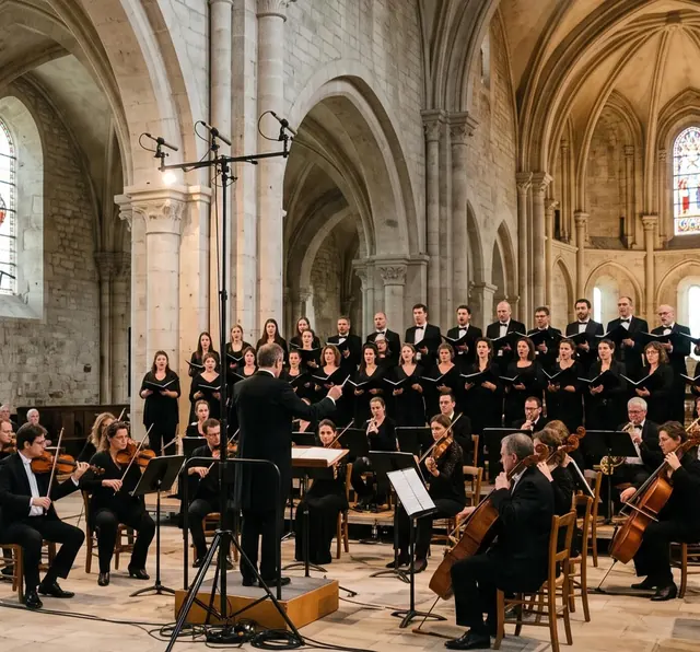 Couple stéréo et micros installés sur pieds pour une prise de son d'ensemble acoustique sur site par Toubabprod